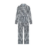 Women Long Sleeve Pleated Zebra Print Shirt and Wide Pants Casual Two-Piece Set