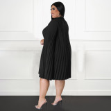 Plus Size Women's Solid Cape Sleeves Chiffon Pleated Dress