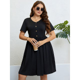 Summer Plus Size Women Black Round Neck A-Line Casual Dress