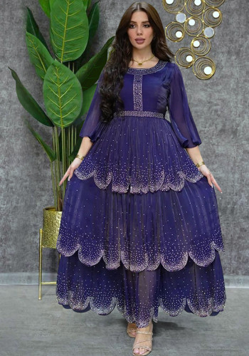 Dubai Arabische Avondjurk Diamant Chiffon Zomer Moslim Ruches Jurk