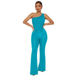 Women's Spring And Summer Sleeveless One-Shoulder Top Slim-Fit Bootcut Pants Two-Piece Set