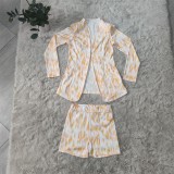 Women's Summer Fashion Print Blazer Jacket Shorts Two-Piece Set