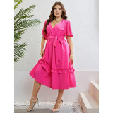 Plus Size Women's Summer Wrap V-Neck Casual Midi Dress