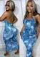 Women's Sexy Print Straps Backless Slim Long Dress