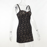 Spring Summer  Floral Lace Strap Bodycon Club Dress