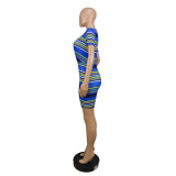 Women's Multi-Color Stripe Fashion Sexy V-Neck Short Sleeve Jumpsuit