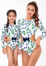 Traje de baño de una pieza para padres e hijos femeninos Traje de baño sexy estampado de manga larga
