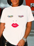 Women's Casual Style Short Sleeve Top Cartoon Emoji Print T-Shirt