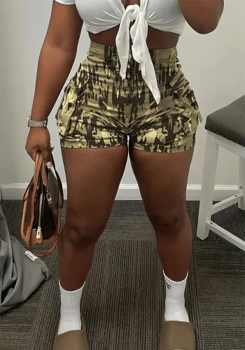 Spring Summer Straight High Waist Slim Fit Camouflage Pocket Multicolor Cargo Shorts