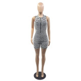 Knitting Stripe Sleeveless Zipper Jumpsuit Sexy Women's Clothing