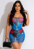 Women's Butterfly Positioning Print Strapless Two Piece Skirt Set