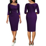 Sexy solid color l-neck women's dress