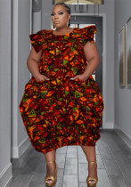 Spring Summer Women's 3d Print Plus Size Irregular Cascading Ruffles Dress