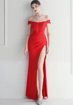 Off Shoulder Slit Sexy Club Dress Wedding Dinner Off Shoulder Dress