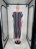 Knitting Irregular Long Dress Split Striped