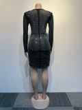 Сексуальное тонкое прозрачное облегающее платье с глубоким V-образным вырезом и бисером