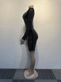 Сексуальное тонкое прозрачное облегающее платье с глубоким V-образным вырезом и бисером