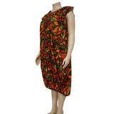 Spring Summer Women's 3d Print Plus Size Irregular Cascading Ruffles Dress