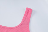 Summer women's solid color u-neck slim fit Low Back Jumpsuit
