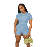 Summer solid color sports Casual short-sleeved shorts two-piece set