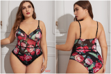 Plus Size Floral Print See Through Teddy Lingerie