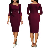 Sexy solid color l-neck women's dress