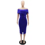 Chic Slit Slim Waist Mid Length Bodycon Gown Slim Women's Dress