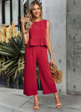 Women's Summer Chic Career Two-piece Solid Color Top + Pants Set