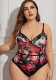 Plus Size Floral Print See Through Teddy Lingerie