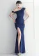 Ostrich Feather Slash Shoulder Neck Slit Sexy Dress Evening Gown