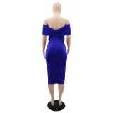 Chic Slit Slim Waist Mid Length Bodycon Gown Slim Women's Dress