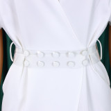 Women v-neck sexy slit dress with belt