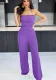 Lace-Up Trendy Wrapped Bust Sexy Low Back Elastic Waist Loose Straight Jumpsuit