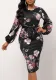 Women Sexy Printed Long Sleeve Round Neck Dress