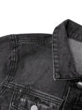 Camisa feminina jeans de manga comprida rasgada
