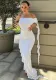 Women Summer Off Shoulder Pleated Solid Dress