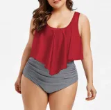 Plus Size Women Printed Stripe Bikini Two Pieces