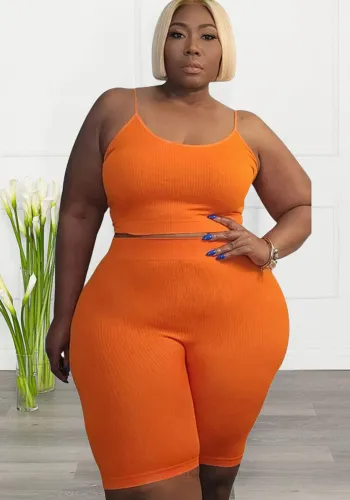 Plus Size Women Casual Sport U-Shape Sleeveless Top and Short Two-Piece Set