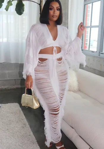 Women Casual Cutout Long Sleeve Top and Skirt Two-Piece Set