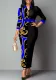 Women Sexy Print Round Neck 3/4 Sleeve Dress