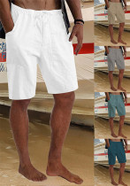 Pantalones cortos de playa para hombre, informales, de verano, con cordón, sueltos, con bolsillos