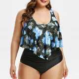 Plus Size Women Printed Stripe Bikini Two Pieces