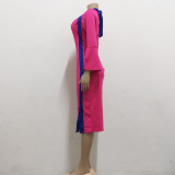 Vrouwen sexy kleur contrasterende split lange mouw midi-jurk