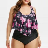 Plus Size Women Printed Stripe Bikini Two Pieces