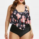 Plus Size Women Printed Stripe Bikini Two Pieces