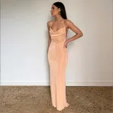 Sexy Slim Long Dress Lace up Low Back Bodycon Long Dress Women