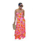 Summer Printed Strapless Swing Maxi Dress