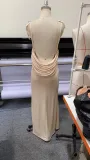 Sexy Slim Long Dress Lace up Low Back Bodycon Long Dress Women
