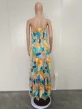 Summer Printed Strapless Swing Maxi Dress