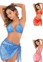 Femmes deux pièces Sexy multicolore Bikini maillots de bain couvrir plage maille jupe femmes trois pièces maillot de bain